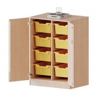 ErgoTray Schrank, 2reihig, 2,5 OH, zweitürig, fahrbar, mit 8 hohen Boxen, B/H/T 70,3x100x50cm 